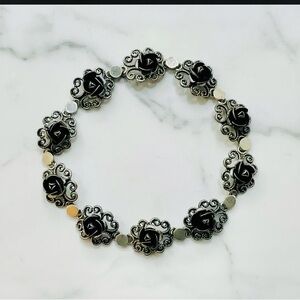 Filigree Rose Link Bracelet Sterling Silver - Women Jewelry